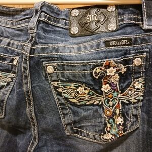 Miss Me Western Hippy Cross Embroidered Pocket Boot Cut Jeans